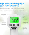 Heavy Duty Touchless Infrared Forehead Thermometer For Adults And Babies Medical Grade FSA HSA Eligible No Contact Digital Thermometer Gun With 1 Second Dead On Instant Read Hygienic Quick Temp Scan For Home And Clinic, front display