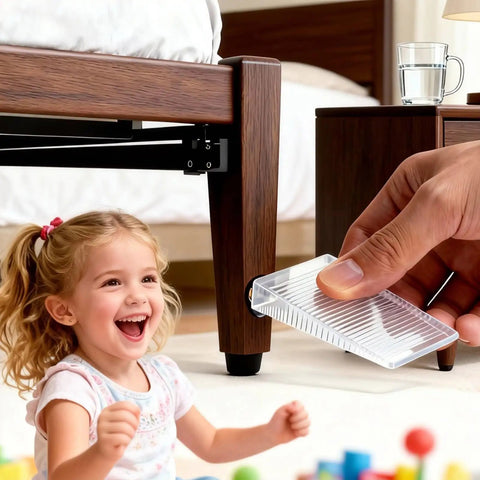 Heavy Duty Clear Plastic Shims And Leveling Wedges For Wobbly Toilets Furniture And Appliances Trim To Fit Stackable Non Slip Stabilizers in use under bed.