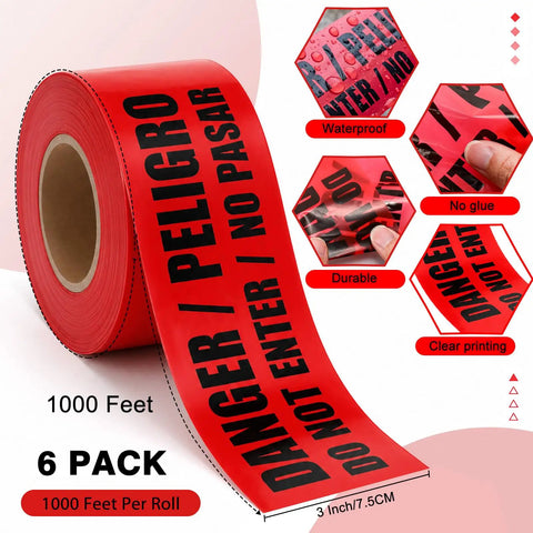 Top Shelf Six Roll Red Hazard And Caution Warning Tape No Sweat Non Adhesive Barrier Ribbon For Job Site Crowd Control 3 Inch X 1000 Ft Heavy Duty Safety Rolls Construction Zones And Event Barricades