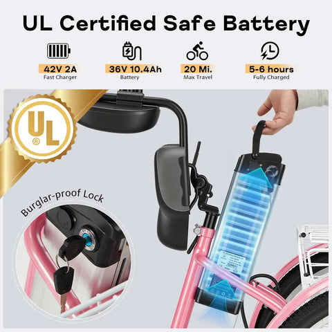 UL Certified Safe Battery for Powerful 500W Brushless Electric Trike For Adults With Smooth Acceleration, Peak 500W And Sustained 350W Motor, Top Speed 15.5 MPH, Sweet For City Cruising, Light Trails, Easy Hills, Comfortable Daily Commute.
