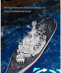 Dope RC Boat With 2.4G Remote Control And 1 To 390 Scale Twin Engine Battleship Watercraft on water showing backward function