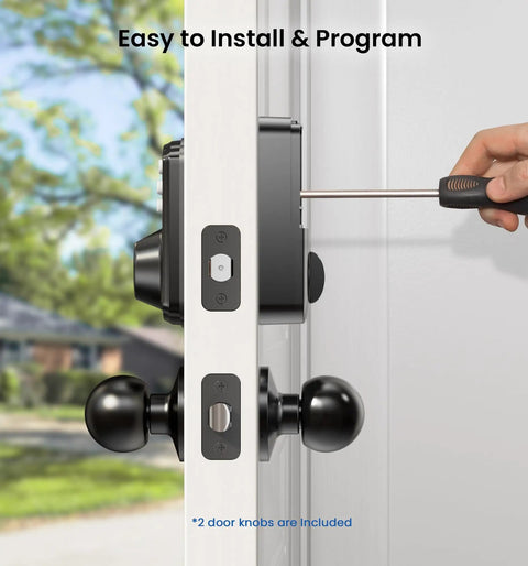 Bulletproof AI Fingerprint Deadbolt Door Lock With Durable Smart Knob Set For Next Level Home Security Zero Hassle Instant Unlock In Point Three Seconds Finished In Smooth Matte Black Exterior Trim