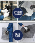 Person using 8 Inch Glass Suction Cups Set For Lifting Large Glass Up To 617 Pounds with Beefy Vacuum Lifter on glass pane and tiles