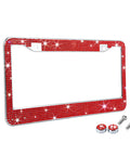 Hot Red Bling Rhinestone License Plate Frame For Women Girls Fit USA 6.25 By 12.25 Plates Rust Proof Metal Car Accessory Easy Install