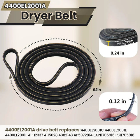 Close-up of 4400EL2001A dryer belt from No Fuss Heavy Duty Dryer Roller Kit Replacement For Front Load And Top Load Dryers.