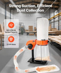 800 CFM Vortex Cone Dust Collector For Woodworking Shop With Two Point Five Micron Filter 1 HP Motor 16 Gallon Dust Bag