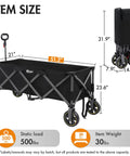 51.2 Inch Long Foldable Wagon With Brakes And Cargo Net open and folded view showing size dimensions and 500 lb capacity