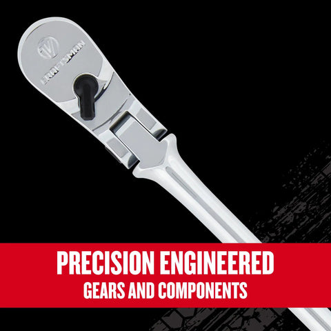 Close-up of V Series One Quarter Inch Drive Ratchet With 80 Tooth, Flexible XL Head, 180 Degree Articulating Neck For Tight Spots
