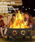42 Inch Outdoor Fire Pit With Heavy Duty Wood Burning Design, Octagonal Patio Campfire Pit, people gathered around
