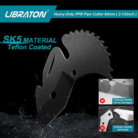 Heavy Duty Ratchet Pipe Cutter For PEX PVC And PPR Hoses Up To Two And A Half Inches With Aluminum Body And SK5 Blade Teflon Coated