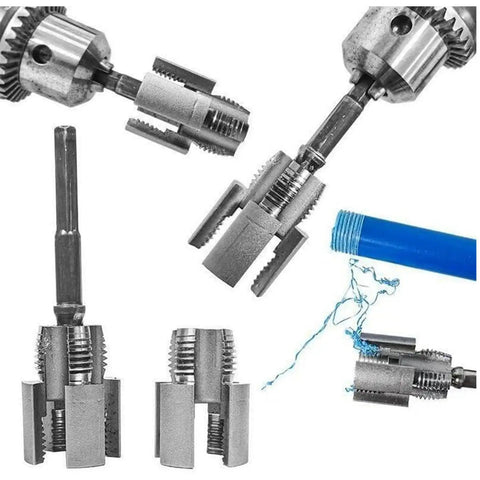 4 In 1 Water Pipe Wrench With Integrated Internal And External Threading, Pipe Tapping And PVC Threader in action on pipes