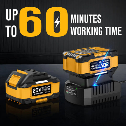 Dual 4.0Ah batteries with fast charger for Cordless Leaf Blower 550 CFM 150 MPH Turbo Power with up to 60 minutes runtime