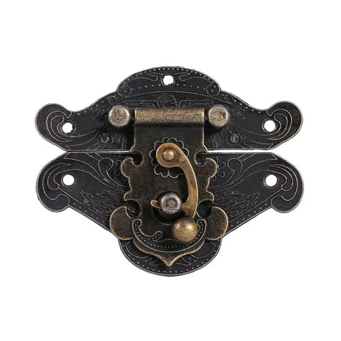 Antique Bronze Hasps Latch Set For Vintage Boxes And Cabinets, ornate zinc alloy latch with detailed engravings, front view.