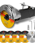 3 Inch Pneumatic Cut Off Tool With 5 Piece 3 Inch Cutting Disc Set Includes HSS Saw Blade Wrench And One Quarter Inch NPT Fitting