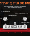 Heavy Duty 250 Amp 12V Power Distribution Block Pair Featuring Thickened Copper Plates Secure Screw Down Covers And Full M10 Thread Studs Built Rock Solid For Marine Battery Installations with stud terminals and screw slots.