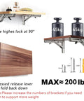 Heavy Duty Stainless Steel Folding Shelf Brackets Rock Solid Collapsible Wall Mounts with 45kg weights and wooden shelf.