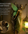Fairy Lamp Vintage Wall Sconce, Hand-Painted Wing Design Dimmable, green, featuring intricate wings and floral details in antique bronze finish.