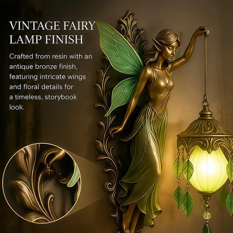 Fairy Lamp Vintage Wall Sconce, Hand-Painted Wing Design Dimmable, green, featuring intricate wings and floral details in antique bronze finish.