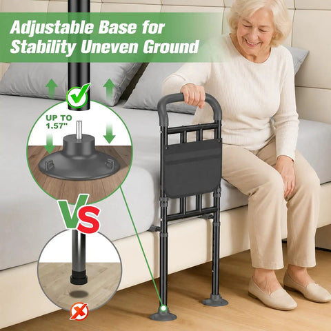 Senior woman using Built Tough Bed Rail For Seniors With Ergonomic Foam Padded Handle, ASTM Certified Adjustable Bed Assist Rail, 400 Pound Capacity