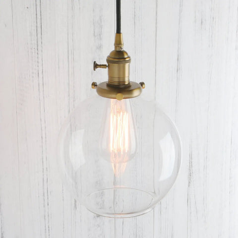 Dope Industrial Brass Pendant Light With 7.9 Inch Clear Glass Shade, Vintage Vibe Hanging Lamp in warm gold finish