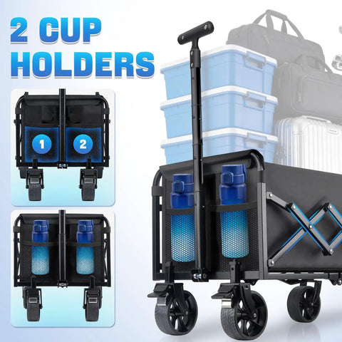 Heavy Duty Collapsible Wagon Cart Workhorse Foldable With Wheels 360 Lb Capacity Portable Folding Utility Shopping Cart With 360 Degree Swivel Brakes And Cup Holders For Outdoor Camping Beach Grocery Garden