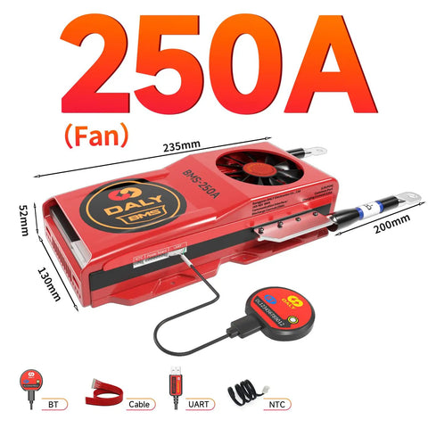 Programmable Smart BMS For 16S LiFePO4 48V Setups With UART 250A Protection Module with fan and Bluetooth connectivity