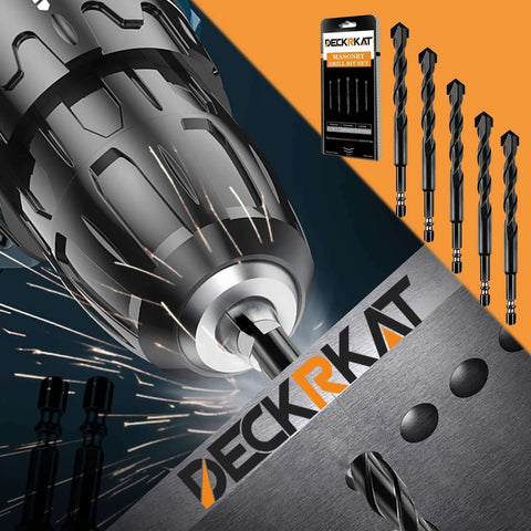 DeckRkat 6-piece black masonry drill bit set with carbide tips and storage case, quick-change 1/4 hex shank