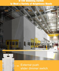 Rock Solid 0-10V LED Dimmer Switch For Single Pole Or Three Way Wiring displaying light brightness levels from 10% to 100% in a factory setting.