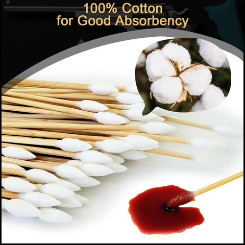 Front view of double-ended 6-inch bamboo cotton swabs with white cotton tips; 400-count package.