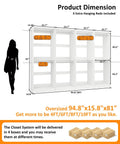 Heavy Duty White Closet System With Twelve Hanging Rods And Shelves Eight Foot Modular Walk In Organizer dimensions diagram