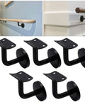5 Pack Black Stainless Steel Handrail Brackets For Heavy Duty Staircase Support With Included Screws And Hardware, 80 Mm By 60 Mm For Angled Installations shown with mounted examples.