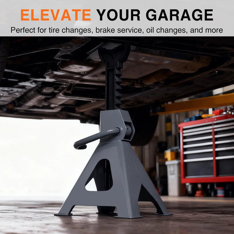 Beefy Two Ton Heavy Duty Steel Jack Stands Set For Cars Adjustable Height From 10.6 To 16.2 Inches Welded Frame For Solid Support