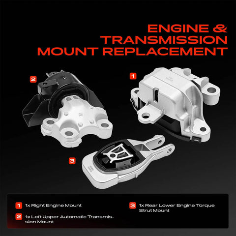 Heavy Duty Built Tough Engine Motor And Transmission Mount Kit With Torque Strut Replacement For Buick Encore 1.4L Chevy Trax Automatic, showing mounts.