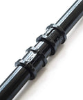 Close-up of black iron pipe from 68 Inch Ceiling Mount Industrial Pipe Shelf Brackets Set 4 Pack Heavy Duty Black Iron Shelving Brackets For Kitchen Storage 3 Tier Pipe Rack System No Planks Included Easy Ceiling Installation