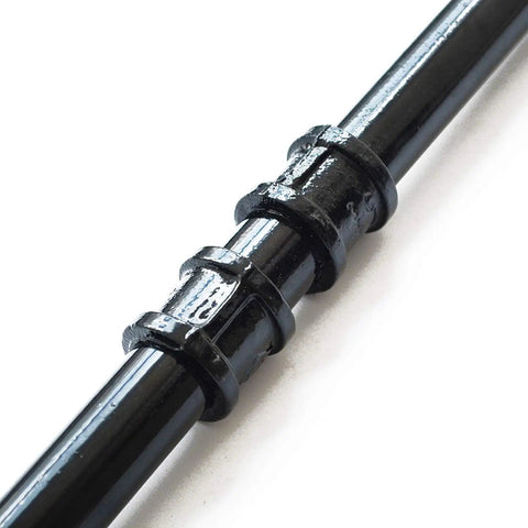 Close-up of black iron pipe from 68 Inch Ceiling Mount Industrial Pipe Shelf Brackets Set 4 Pack Heavy Duty Black Iron Shelving Brackets For Kitchen Storage 3 Tier Pipe Rack System No Planks Included Easy Ceiling Installation