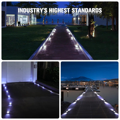 Solar Powered LED Driveway Lights 12 Pack Waterproof Outdoor Path Markers on walkway at night with white glow