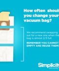 Graphic showing Type A HEPA Vacuum Bag Set for S20EZM with usage tips and Symmetry fits information, tight seal emphasis.