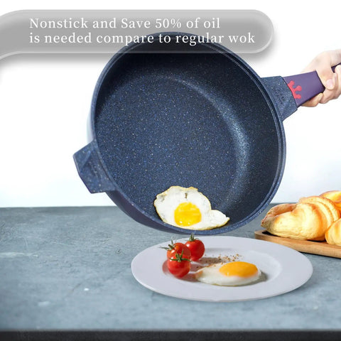 11 Inch Nonstick Frying Pan With Lid And Steamer Capable One Pan 8 In 1 Multipurpose Cookware For Family Meals Purple frying egg