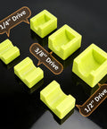 Magnetic Socket Extension Organizer With Modular Holders For Quarter, Three Eighths, And Half Inch Drives, Magnetic Base Garage Tool Organizer