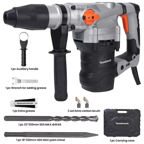 Heavy Duty SDS Max Rotary Hammer Drill With Vibration Control And Safety Clutch 13 Amp Powerhouse With Accessories