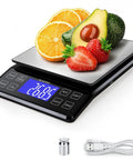 High Precision 5Kg Kitchen Scale With 0.1g Readings displaying fruits on large 6.3x6.3 inch stainless steel platform