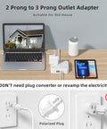2 Prong To 3 Prong Power Strip Converter With 4 Outlets And 4 USB Ports, laptop and devices on desk