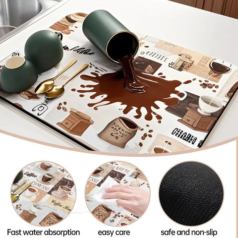 Absorbent Coffee Mat Bar For Countertop and Bar Areas Silicone Non Slip Kitchen Counter Mat Waterproof 19 Inch By 12 Inch