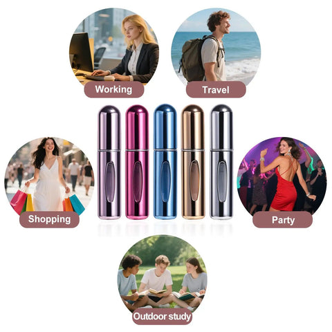 Super Portable Mini Refillable Perfume Atomizer Bottles Set - 5 Pack Of Travel Size 5ml Spray Options With Handy Bag for various scenarios