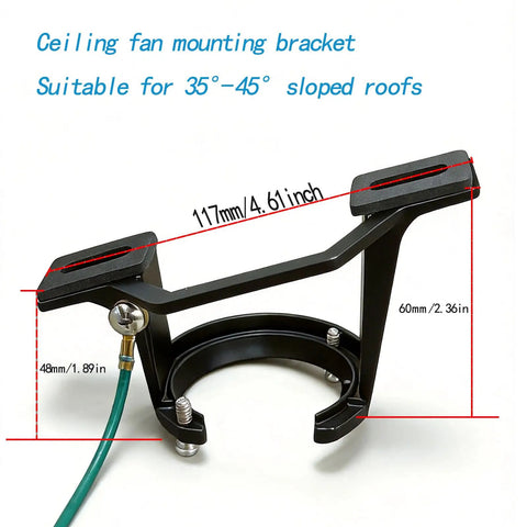 Heavy Duty Cast Aluminum Vaulted Fan Adapter For Sloped Ceilings Up To 45 Degrees with measurements and mounting bracket