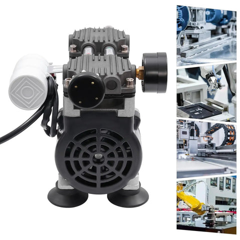 Heavy Duty Oilless Vacuum Pump That Runs Like A Dream With 50 Liters Per Minute Output And 150 Watt Pure Copper Motor For No Nonsense Lab And Shop Work Featuring A Solid Pressure Gauge On 110 Volts, close-up view of the pump.