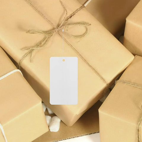 Blank White PVC Hanging Tags With Lanyard Waterproof 100 Pcs Jewelry Display Labels on kraft paper boxes