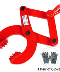 Beefy 1 Ton Pallet Puller Clamp With 5 Inch Opening, Heavy Duty Pallet Grabber Hoist, 2205 Lbs Capacity, 45 Steel With Powder Coating, Corrosion Resistant, Ideal For Lifting, Grabbing, And Moving Pallets, red steel clamp with gloves