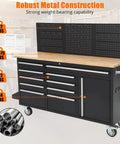 61 Inch Rolling Tool Chest With 10 Drawers And Power Strip Beefy Heavy Duty Mobile Workstation With Solid Rubber Wood Top 1675 Lbs Capacity Locking System Drawer Liners For Garage Shop Black, front view