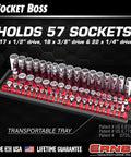 18 Inch Socket Boss Organizer With Twist Lock Clips, Premium 3 Rail Multi-Drive Socket Holder for 1/4 3/8 1/2 Inch Sockets, Red Tray